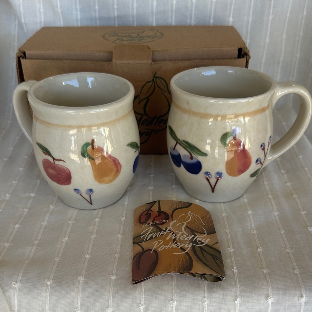 Longaberger Fruit Medley Pottery Mugs